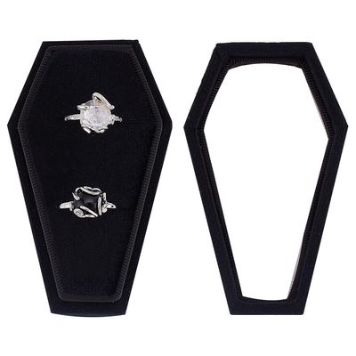 DELORIGIN Halloween Theme Jewelry Box Velvet Coffin Ring Box with Sponge Inside for Gothic Wedding Ceremony Gothic Jewelry Organizer Decorations (Black) (2/ Ring Box)