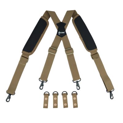 KUNN Tactical Duty Belt Suspenders with Metal Hook,Men Padded Police Harness for Duty Belt,Khaki