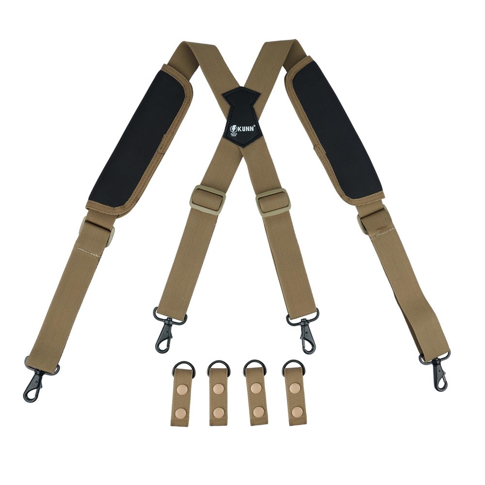 KUNN Tactical Duty Belt Suspenders with Metal Hook,Men Padded Police Harness for Duty Belt,Khaki