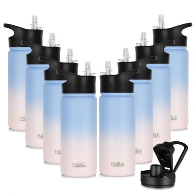 HASLE OUTFITTERS Insulated Water Bottle 16 oz Double Wall Vacuum Stainless Steel Water Bottle Leak Proof for School Wide Mouth with Straw Lid & Spout Lid Keeps Cold and Hot(Candy,8pack)