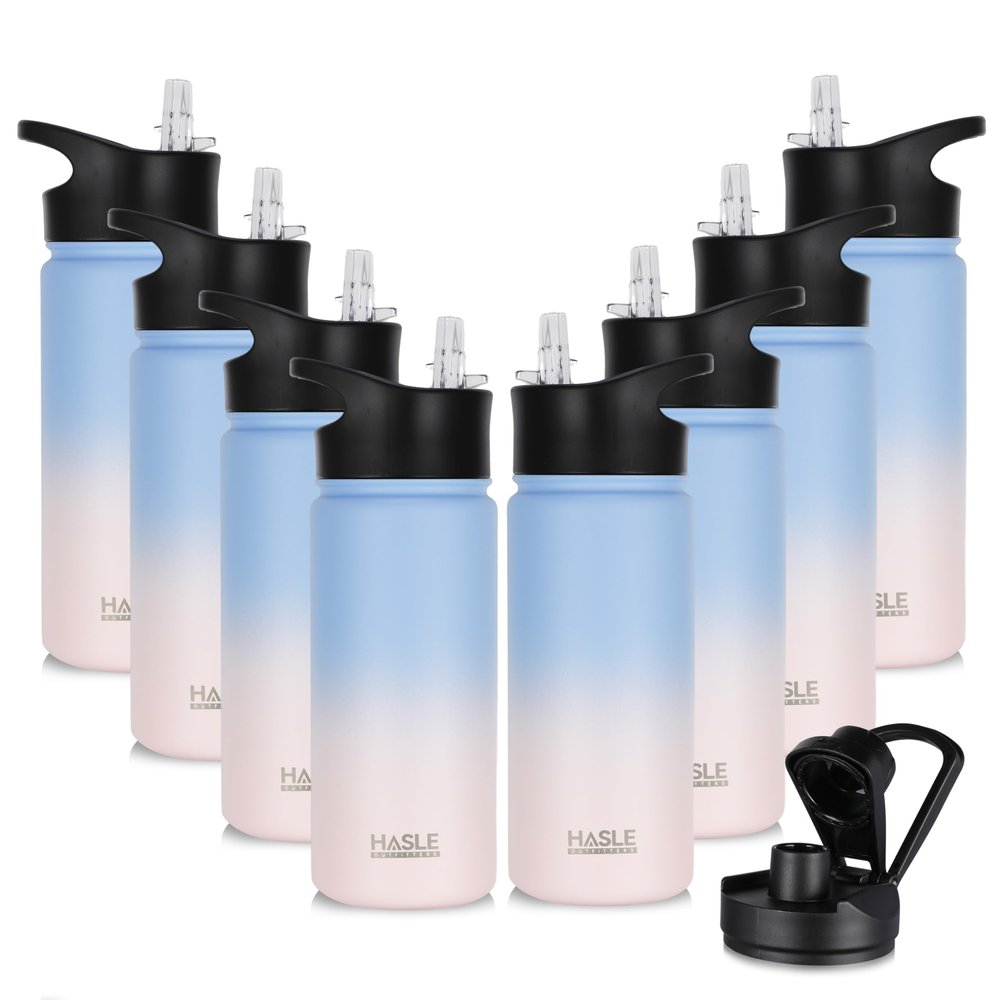 HASLE OUTFITTERS Insulated Water Bottle 16 oz Double Wall Vacuum Stainless Steel Water Bottle Leak Proof for School Wide Mouth with Straw Lid & Spout Lid Keeps Cold and Hot(Candy,8pack)