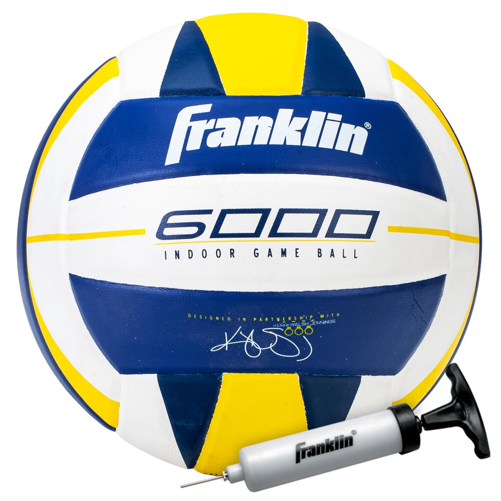 Franklin Sports Indoor Training Volleyball - Premium 6000 Official Size Volleyball for Training + Match Play - Competition Composite Cover Game Ball - Ball + Pump Set