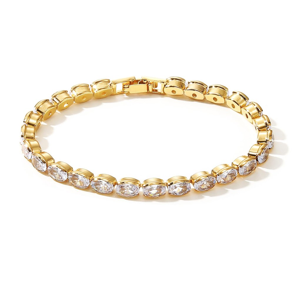17IF 14K Gold Copper Diamond Light Blue Zirconia Bracelet Women No Faded Size 6.69 For Holiday Love Family