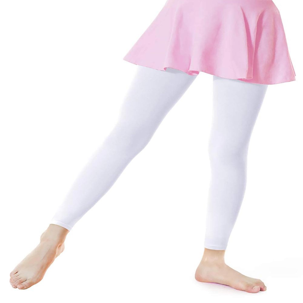 Daydance White Toddler Girl's Footless Tights for School, Dance, Ballet, Gymnastics 90D