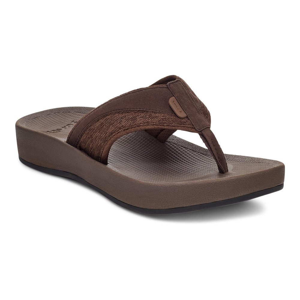 Sanuk Mens Cosmic Seas Mesh | Water Resistant Mens Flip Flops | Water Friendly & Lightweight | Molded EVA Footbed, Brown, 12