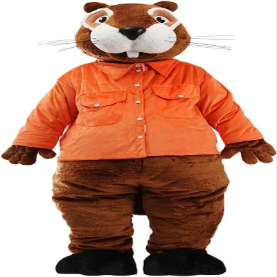 Eamior Brown Beaver with Long Sleeve Orange Shirt Mascot Costume Adult Size for Men & Women with Built-in Fan Inside the Head