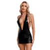 Freebily Womens Halter Neck Backless Mini Dress Nightclub Lingerie Deep V Zipper Back Metallic Dress Black 3X-Large view 1