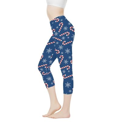 ZPINXIGN Navy Blue Women's Gym Workout Leggings - High Waisted Christmas Leggings, Holiday Yoga Pants with Tummy Control