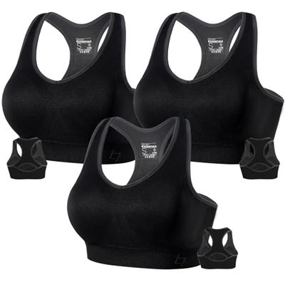 FITTIN Support Sports Bras for Large-Bust: High Impact Plus Size Racerback 85% Fit Supportive Workout Black Bra for Lifting Training - 360 Full Coverage No Spillage for Women C-DDD Cups