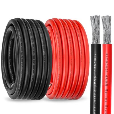 4 Gauge Marine Wire Tinned Copper Boat Cable, Standard USA OFC Oxygen Free Copper Wire for Automotive Boat Speakers Solar Outdoors (4 Gauge 5FT Red+5FT Black)