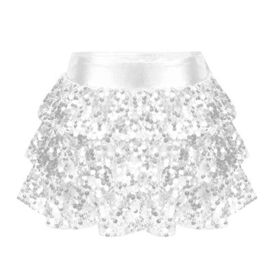 JanJean Kids Girls Sparkly Metallic Mini Dance Skirt for Ballet Hip Hop Latin Jazz Belly Dancing Cheerleading Costume Silver 6 Years
