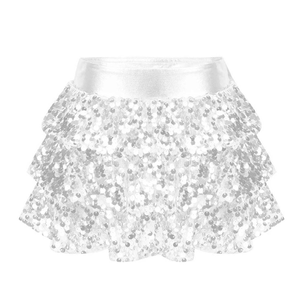 JanJean Kids Girls Sparkly Metallic Mini Dance Skirt for Ballet Hip Hop Latin Jazz Belly Dancing Cheerleading Costume Silver 6 Years