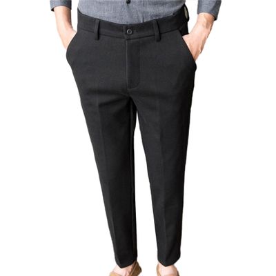 Bestgift Men's Suit Pants Tweed Casual Slim Solid Color Suit Long Pants Black 28