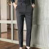 Bestgift Men's Suit Pants Tweed Casual Slim Solid Color Suit Long Pants Black 28 view 2
