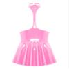 easyforever Women's Wet Look Leather Open Chest Mini Dress Halter Neck Ruffled Club Micro Dress Pink Large view 1