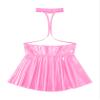 easyforever Women's Wet Look Leather Open Chest Mini Dress Halter Neck Ruffled Club Micro Dress Pink Large view 4