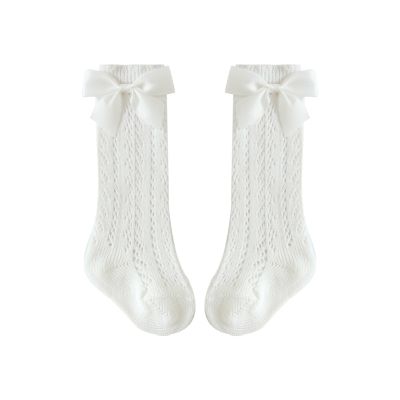 Baby Girls Knee High Socks Toddler Bow Mesh Breathable Dress Socks Kids Newborn Cotton Tube Ruffled (White, 3-5 Years)