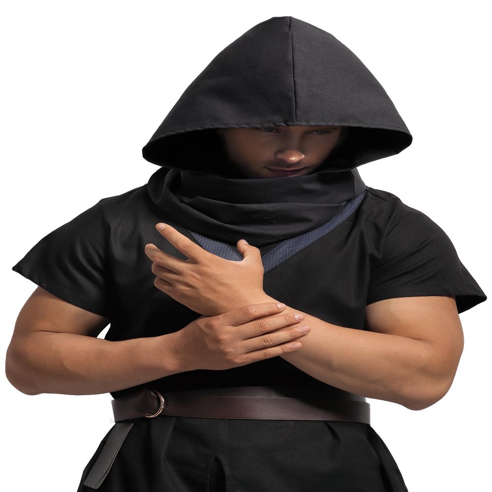 KUOIN Medieval Linen Cowl Hood Scarf Vintage Goth Cape Costume Accessories