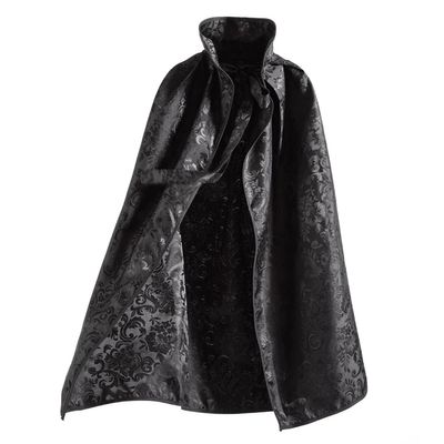 Black Brocade Stand Collar Gothic Cloak Hoodless Cape Hanfu Outwear Halloween Vampire Costume (926# Black, 140cm)