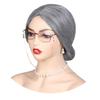 FantaLook Short Gray Old Lady Cosplay Wig with Glasses EyeGlasses Chain Earrings Necklace Bracelet and Inflatable Crutch for Women Grandma Costume for Halloween view 2
