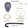 FantaLook Short Gray Old Lady Cosplay Wig with Glasses EyeGlasses Chain Earrings Necklace Bracelet and Inflatable Crutch for Women Grandma Costume for Halloween view 4