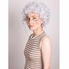 FantaLook Short Curly White Old Lady Cosplay Wig with Glasses EyeGlasses Chain Earrings Necklace Bracelet and Inflatable Crutch for Women Grandma Costume for Halloween view 3