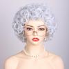 FantaLook Short Curly White Old Lady Cosplay Wig with Glasses EyeGlasses Chain Earrings Necklace Bracelet and Inflatable Crutch for Women Grandma Costume for Halloween view 4