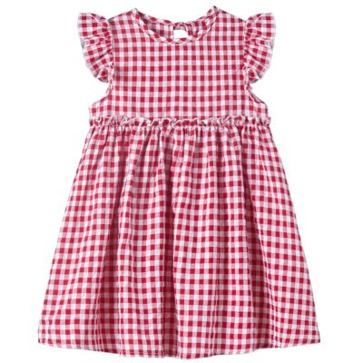 Csbks Toddler Baby Girls' Cotton Sundress with Ruffle Halter Sleeveless and Swing Dress Plaid Red 130