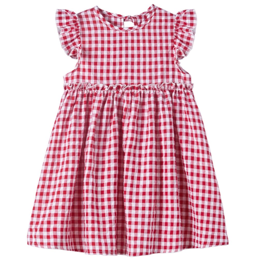 Csbks Toddler Baby Girls' Cotton Sundress with Ruffle Halter Sleeveless and Swing Dress Plaid Red 130