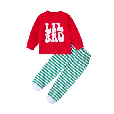 Big/Little Brother Big/Little Sister Matching Outfit Crewneck Sweatshirt Striped Pants Toddler Christmas Clothes (Striped Lil Bro, 3-4 Years)