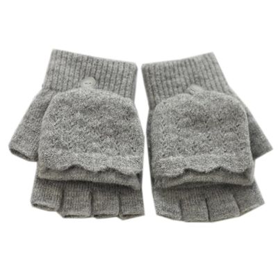 Flush of Dawn Winter Wool Gloves Women Convertible Fingerless Gloves Thickened Warm Fleece Knitted Gloves Touchscreen Gloves (Gray)