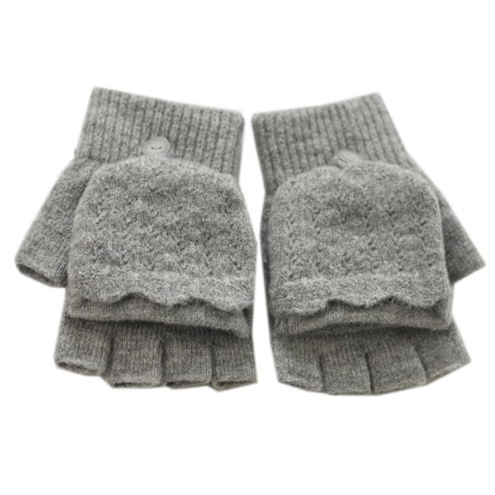 Flush of Dawn Winter Wool Gloves Women Convertible Fingerless Gloves Thickened Warm Fleece Knitted Gloves Touchscreen Gloves (Gray)