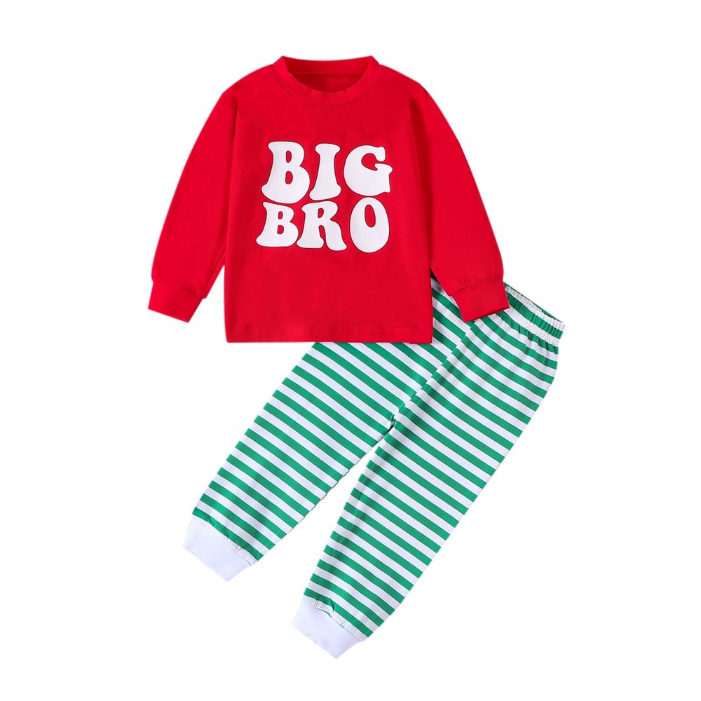 Big/Little Brother Big/Little Sister Matching Outfit Crewneck Sweatshirt Striped Pants Toddler Christmas Clothes (Striped Big Bro, 6-12 Months)