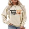 ESIKAH Reads Books Loves Dogs Stays Home Sweatshirt Reading Shirts Dog Mom Sweater Women Crewneck Pullovers Dog Lover Gifts Beige view 1