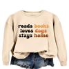 ESIKAH Reads Books Loves Dogs Stays Home Sweatshirt Reading Shirts Dog Mom Sweater Women Crewneck Pullovers Dog Lover Gifts Beige view 2