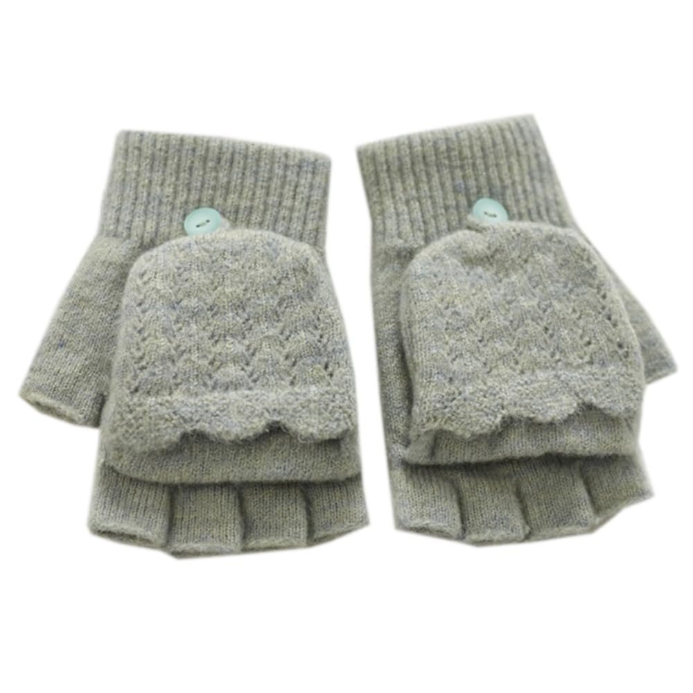 Flush of Dawn Winter Wool Gloves Women Convertible Fingerless Gloves Thickened Warm Fleece Knitted Gloves Touchscreen Knit Gloves (Gray green)