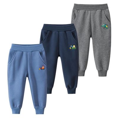 GFQLONG Toddler Boys 3 Pack Cotton Active Jogger Pants, Kids Cartoon Sweatpants Casual Lounging Bottoms, Excavator+ Bulldozer+ Bus 2-3T