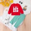 Big/Little Brother Big/Little Sister Matching Outfit Crewneck Sweatshirt Striped Pants Toddler Christmas Clothes (Striped Lil Bro, 18-24 Months) view 2