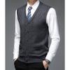 Men's V-Neck Button Up Vest Sleeveless Casual Knitwear Ribbed Knit Slim Fit Cardigan with Pocket (Large,Dark Gray) view 2