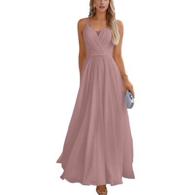 DKZQQ Plus Size Chiffon Bridesmaid Dresses Long Spaghetti Straps Prom Party Gown for Women Dusty Rose Size 22