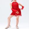 Agoky Girls Sequins Tassel Ballet Jazz Latin Dance Dress for Children Hip Hop Chacha Tap Rumba Performance Costume Dancewear Red C 13-14 Years view 3