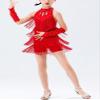 Agoky Girls Sequins Tassel Ballet Jazz Latin Dance Dress for Children Hip Hop Chacha Tap Rumba Performance Costume Dancewear Red C 13-14 Years view 4