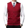 Men's V-Neck Button Up Vest Male Sleeveless Casual Sweater Knitwear Ribbed Knit Slim Fit Cardigan with Pocket (Large,Red) view 1