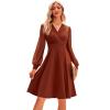 IKADEX Women Swiss Dot Bishop Long Sleeves V Neck A-line Cocktail Dress Winter Fall Wedding Guest Dresses Rust L view 1