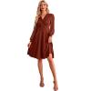IKADEX Women Swiss Dot Bishop Long Sleeves V Neck A-line Cocktail Dress Winter Fall Wedding Guest Dresses Rust L view 2