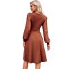 IKADEX Women Swiss Dot Bishop Long Sleeves V Neck A-line Cocktail Dress Winter Fall Wedding Guest Dresses Rust L view 4