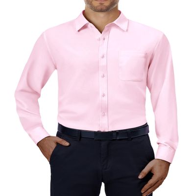 Alimens & Gentle Mens Dress Shirts 4-Way Stretch Long Sleeve Collared Casual Solid Wedding Dating Button Down Shirt Pink