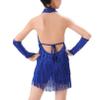 Agoky Girls Sequins Tassel Ballet Jazz Latin Dance Dress for Children Hip Hop Chacha Tap Rumba Performance Costume Dancewear Royal Blue C 5-6 Years view 2