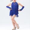 Agoky Girls Sequins Tassel Ballet Jazz Latin Dance Dress for Children Hip Hop Chacha Tap Rumba Performance Costume Dancewear Royal Blue C 5-6 Years view 4