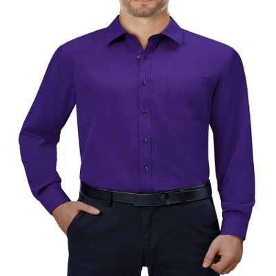 Alimens & Gentle Button Down Shirt Men Purple Long Sleeve Stretch Wrinkle Free Dress Shirts for Business Casual Meetings